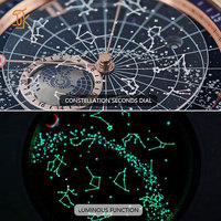 Montre mécanique OEM personnalisée haut de gamme Astronomia Earth 24 heures, lumineuse, noire, automatique, avec bracelet en cuir, montre-bracelet Earth Star