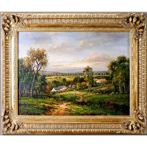 Mẫu miễn phí Country Side bức tranh sơn dầu phong cảnh với khung gỗ, vintage Antique tường hình ảnh