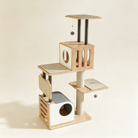 Arbre à chat moderne de luxe, tour d'escalade pour chat d'intérieur, griffoir en peluche, maisonnette pour chat, jouet en sisal, 5 niveaux, 144,5 cm, en carton