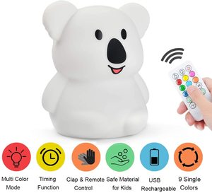 <span class=keywords><strong>Koala</strong></span> lampe de nuit LED Design créatif de dessin animé à changement de couleur Télécommande bébé éclairage commercial pour l'apprentissage du travail - Product Image 5