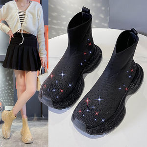 Bottes décontractées à plateforme pour femmes, chaussures montantes à strass, semelle épaisse, bottines plates à talon épais, bottes de mode à la cheville - Product Image 2