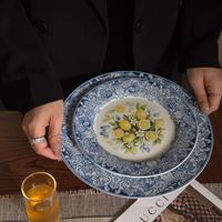 Assiette à dîner en porcelaine à motif citron style italien, vaisselle en céramique vintage baroque, ensemble d'assiettes pour les organisateurs de mariages