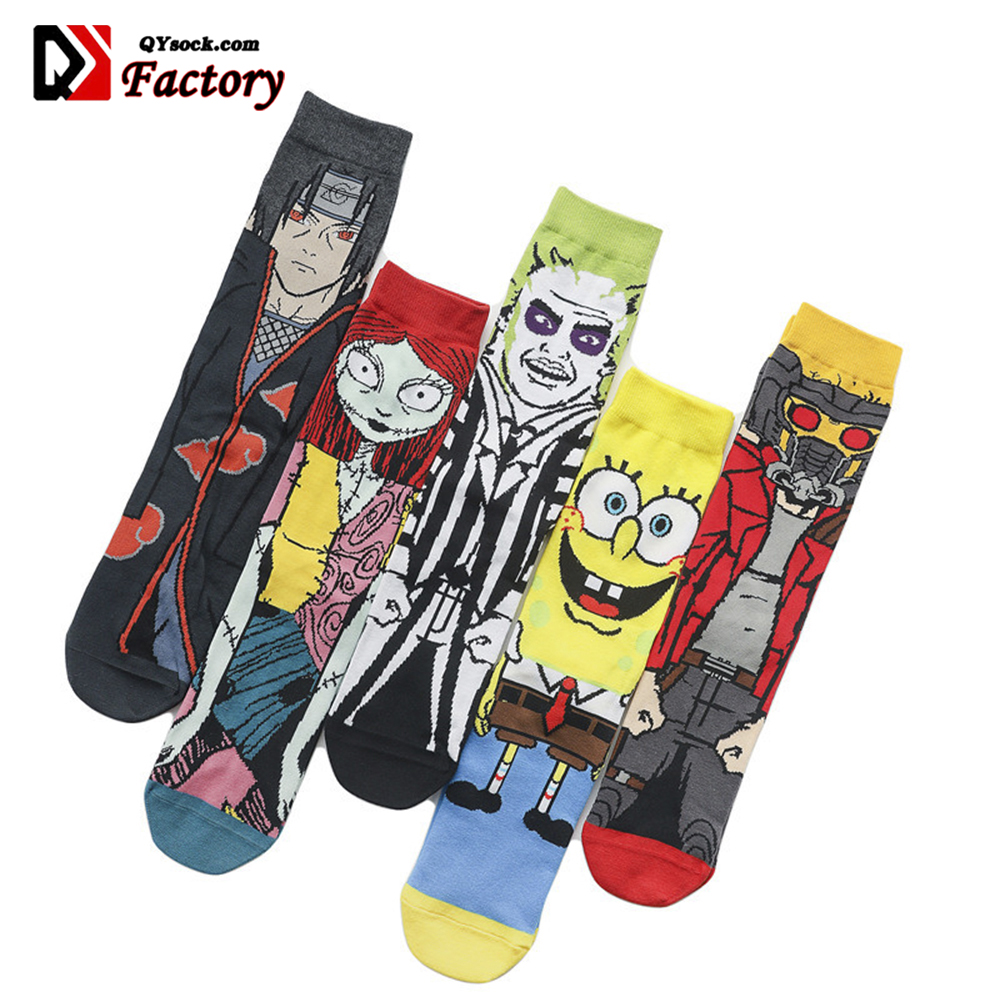 Wholesale Funny Cartoon Character Patterned Casual Socks Men Fun Novelty Comics Crew Cotton Anime Socks