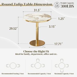 Table à manger moderne Tulip de 31,5 pouces, plateau en pierre frittée, base à bord doré, pour 2 à 4 personnes, salle à manger/café/petits espaces/restaurant - Product Image 3