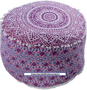 Pouf Ottoman Moderne Ombre Mandala, Housse de Pouf en Coton Multicolore Magnifique pour Chambre à Coucher, Salon, par des Consignants Indiens - Product Image 3