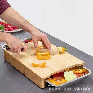 Planche à découper en bambou avec plateau de rangement rectangulaire pour la préparation des légumes en cuisine - Product Image 1