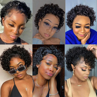 Perruque Pixie Courte Cheveux Humains Bouclés 13*1 Lace Frontale pour Femmes Noires Ondulation Water Wave en Promotion