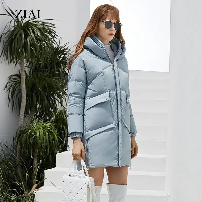 Wholesale hooded thickened padded jacket women's winter 90 white duck down warm long down coat