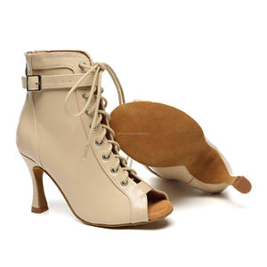 Zapatos de Baile Latino de Piel de Microfibra de Color Claro para Niña, Botas de Baile de Jazz con Tacón Alto y Cordones Sexys para Fiestas y Actuaciones de <span class=keywords><strong>Bachata</strong></span> - Product Image 5