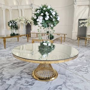 Mesa de comedor <span class=keywords><strong>Soho</strong></span> Twist de lujo moderno con tapa de cristal dorado de acero inoxidable Diseños de sillas de boda de nuevo estilo Uso de hotel al aire libre - Product Image 1