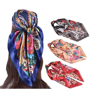 2024 new arrival Imitated silk satin 90 cm square female milk silk scarf shawl Vintage gorgeous Floral flower paisley