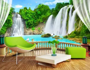 bungalow landscape waterfall three-dimensional mural scenery background wall 3d wallpaper wall decore for living room