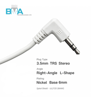 Kabel Audio Stereo 3.5mm Sudut Kanan OEM/ODM Panjang Kustom UL2725 28AWG PVC Putih untuk Koneksi Audio Speaker Headset