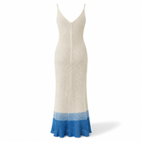 Robe longue en maille ajourée à col en V pour femme, bretelles spaghetti, dégradé de couleurs, fente latérale, idéale pour la plage et les vacances