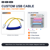 Câble USB rétractable spirale à ressort bicolore personnalisé OEM, en cuivre pur tressé en nylon, 3A, pour charge rapide, compatible ordinateur et batterie externe