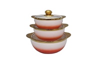 JiuWang 268 Ensemble de 3 casseroles en céramique, soupière blanche à double anse avec couvercle, design zen asiatique, 2 poignées