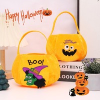Sacs à bonbons d'Halloween en polyester pelucheux en forme de citrouille, 5 styles : Sorcière, Vampire, Chat Noir, Seau à bonbons, avec poignée portable pour enfants