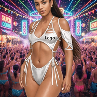 Maillot de bain monokini métallique une pièce personnalisé OEM, découpé, décolleté en V profond, à nouer sur les côtés, pour Carnaval, lundi, festival, rave, vêtements 2027