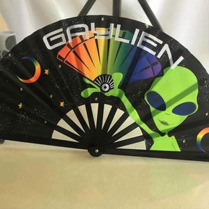 13-<b>Inch</b> Custom Fabric <b>Fan</b> Logo Large Folding Handfan With Black Decoration and Loud Noise Painted Technique - Product Image 4