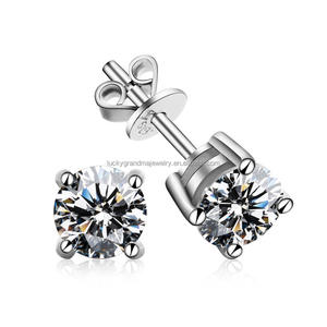Boucles d'oreilles élégantes et simples en argent tibétain couleur D, serties de moissanite taille brillant de haute qualité, style minimaliste et tendance - Product Image 5
