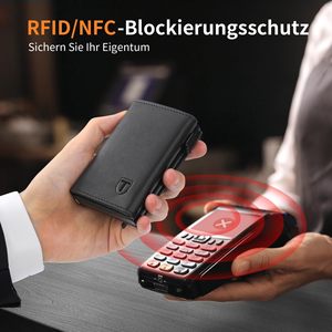 Men's Tri-fold <b>Wallet</b> Black RFID Anti-theft Coin Zipper Card <b>Holder</b> Everyday Use - Product Image 4