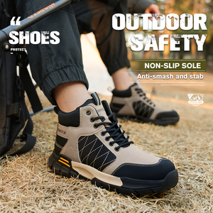 Anti-puncture Microfiber Leather Spliced Vamp Lightweight Breathable <b>Men's</b> <b>Shoes</b> High-help Safety Boots Labor Protective <b>Shoes</b> - Product Image 5