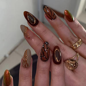 Uñas postizas pre-diseñadas de bajo precio al por mayor con temática oscura de telaraña, esqueleto y mariposa, tipo stiletto, con pegamento - Product Image 3