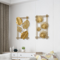 Nouvelle Décoration Murale Ronde Tridimensionnelle en Métal Doré Feuille de Fleur Contemporaine pour Fond de Maison, Décoration Murale de Noël en Fer