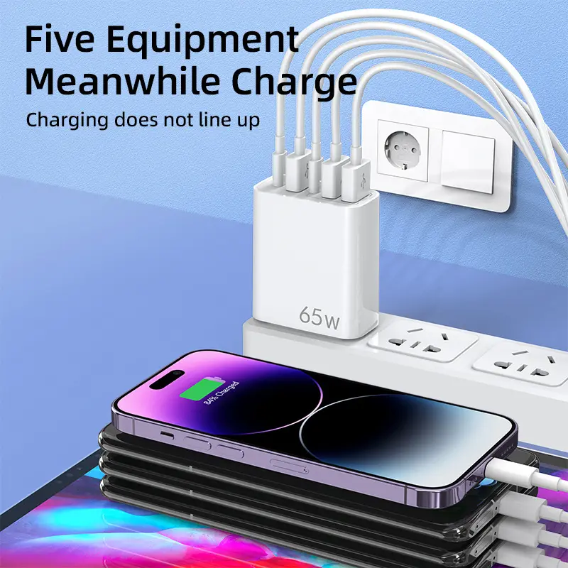 Tiêu chuẩn Châu Âu đa cổng điện thoại di động sạc kép mạch sạc nhanh đầu 3USB + 2C cổng chúng tôi tiêu chuẩn năm cổng