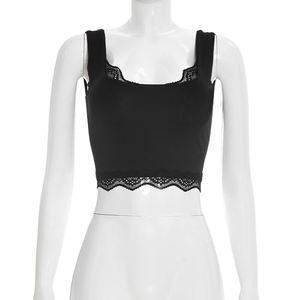 Viviblook C26TP042 Women Summer <b>Vest</b> New Casual Crop <b>Top</b> for Ladies Solid Color <b>Lace</b> Sexy Sleeveless Tank <b>Top</b> - Product Image 3