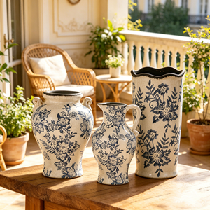 Vases à fleurs hydroponiques en <span class=keywords><strong>céramique</strong></span> bleue et blanche de style Qinghua, design artistique chinois Feng Shui vintage, décoration de mariage et de maison - Product Image 5