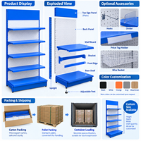 Étagère murale métallique robuste à panneau perforé simple face pour supermarché, gondole, présentoir de magasin d'alimentation, unité de présentation ajustable pour la vente au détail