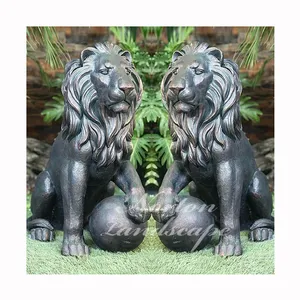 Escultura de Animal de Metal personalizada para jardín, un par de estatuas grandes de León de bronce antiguo A la venta