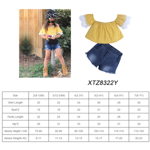 Vestiti per ragazze all'ingrosso 2 pezzi abbigliamento per bambini top rosa bianca + pantaloncini di <span class=keywords><strong>jeans</strong></span> vestiti per bambini da spiaggia vestito da festa per ragazze - Product Image 5