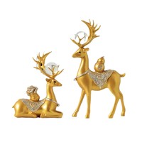 Ensemble de statues de cerfs en résine dorée de luxe, sculpture moderne pour la décoration de la maison, salon, chambre, bureau et mariage