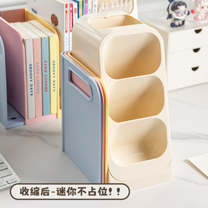 Desktop <b>Storage</b> <b>Box</b> Drawer Style Multi Functional Telescopic Bookshelf Student Desk Stationery Organizer Plastic <b>Material</b> - Product Image 4
