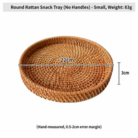 Ensemble de 3 plateaux de rangement ronds décoratifs en osier naturel avec poignées blanches pour table basse, service de nourriture et de pain, en rotin tressé à la main
