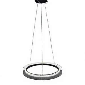 Lámpara Colgante Moderna Negra con Anillo, LED, Control Remoto, Base E26, Altura Ajustable, Lámpara de Metal para Comedor - Product Image 1