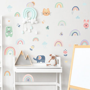 Autocollants Muraux Animaux de Dessin Animé Arc-en-Ciel pour Chambre de Bébé Chambre d'Enfant Chambre de Fille Décoration Murale Stickers Muraux Amovibles en PVC pour Décoration d'Intérieur - Product Image 3