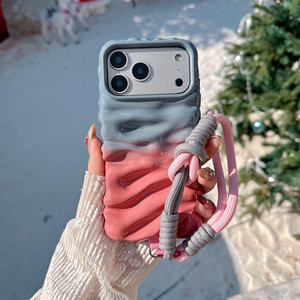 เคสโทรศัพท์ iPhone 16 Pro Max สีชมพูไล่เฉดแบบ 3D Cream Texture สำหรับ Apple 17, กันกระแทก, ใช้ได้กับ 14/15, ให้ความรู้สึกพรีเมียม - Product Image 5