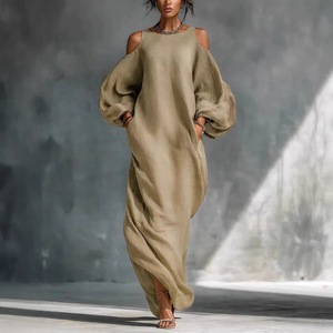 <span class=keywords><strong>Robe</strong></span> décontractée <span class=keywords><strong>longue</strong></span> à manches longues et épaules dénudées, coupe trapèze ample, tissée, taille mi-haute, pour femme, collection Printemps-Été 2026, style européen et américain - Product Image 4