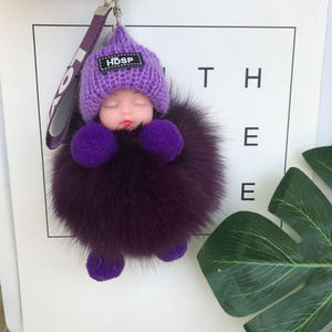 Porte-clés en peluche Kawaii, poupée bébé endormie, pompon en fourrure, <span class=keywords><strong>boule</strong></span> de fourrure, couleurs, charme moelleux, porte-clés de voiture, porte-clés bébé endormi mignon et doux - Product Image 1