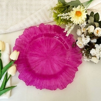 Assiettes de Présentation Classiques en Plastique PS Transparent Rose Rouge de 13 Pouces, Durables, Décoratives, Écologiques pour Mariages et Fêtes