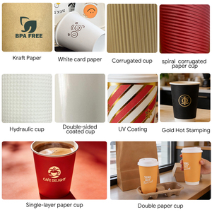 Tasses à café en papier de <span class=keywords><strong>carton</strong></span> à impression personnalisée gobelet en papier à café jetable double paroi tasse à café thé boisson chaude avec couvercle - Product Image 4