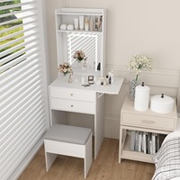 Ensemble de coiffeuse avec miroir éclairé réglable, chaise de rangement, table de maquillage blanche de petite taille en gros