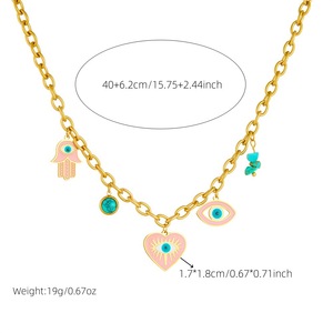 Fashion Jewelry <b>Set</b> Stainless Steel Pink Heart Eye Turquoise Pendant Necklace Earring <b>Bracelet</b> Women's - Product Image 5