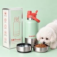 Nouvelle bouteille d'eau Everich ODM 3-en-1 pour animaux et humains, avec bol séparé et couvercle double usage avec poignée pour la randonnée et les activités de plein air