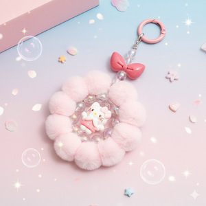 Porte-clés DIY en perles, lanière de téléphone en pompon duveteux, porte-clés lumineux animal de dessin animé, acrylique écologique pour filles, cadeau mignon Kawaii - Product Image 3