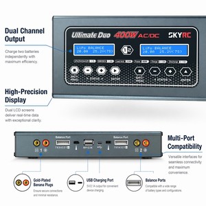 Chargeur-déchargeur intelligent SkyRC D400 Ultimate <span class=keywords><strong>Duo</strong></span> 400W AC/<span class=keywords><strong>DC</strong></span> à double entrée 20A pour batterie LiPo 1-6S - Product Image 2