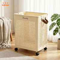 Panier à linge pliable en plastique WANUO avec roulettes, grand bac à vêtements pour salle de bain, chambre à coucher, rangement domestique